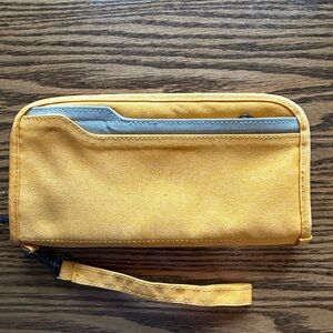 Zoppen Zippered Passport Wallet Golden Wrist Strap Card Document Holder RFID
